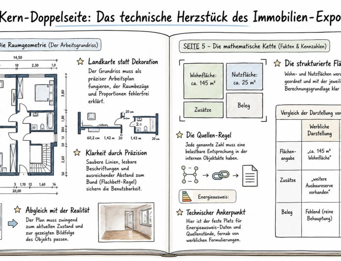 Die Kern-Doppelseite – wo das Exposé prüffähig wird