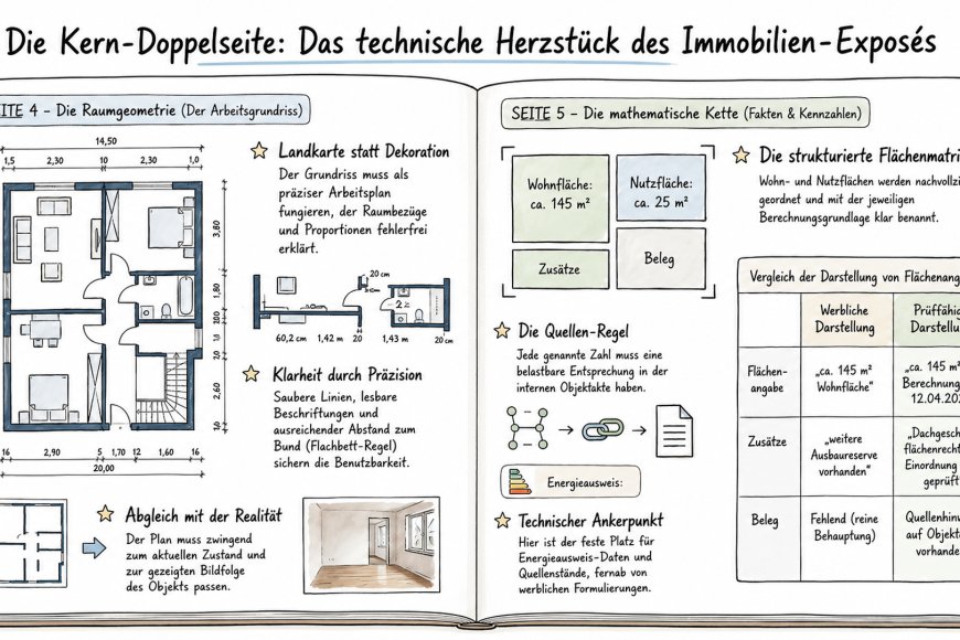 Die Kern-Doppelseite – wo das Exposé prüffähig wird