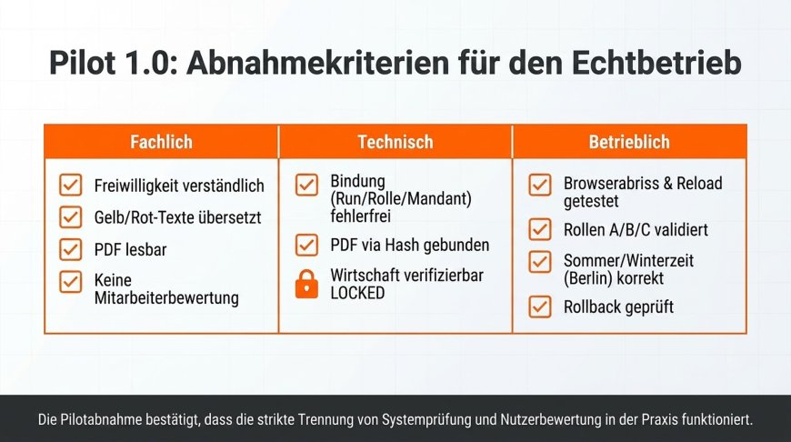 Pilot 1.0 - Abnahmekriterien für den kontrollierten Echtbetrieb